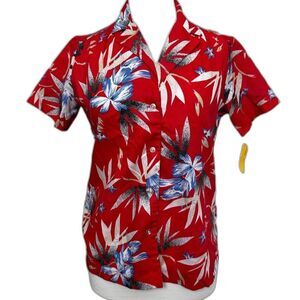 Vintage NWT Koret Red Tropical Floral Button Down Top - Women 8